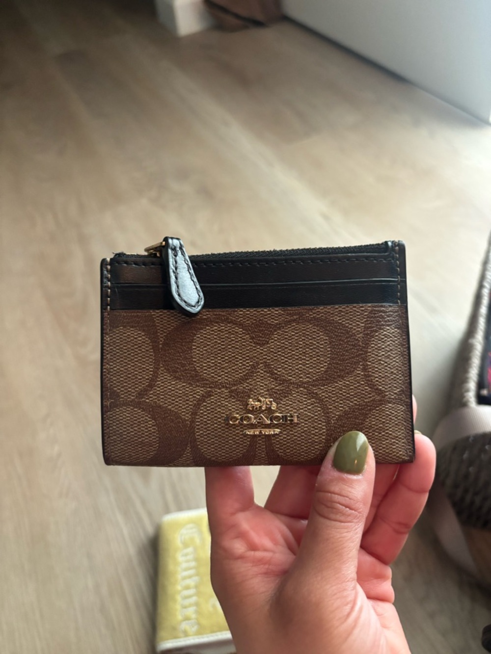 Coach Brown Signature Canvas Card Case with Black Trim